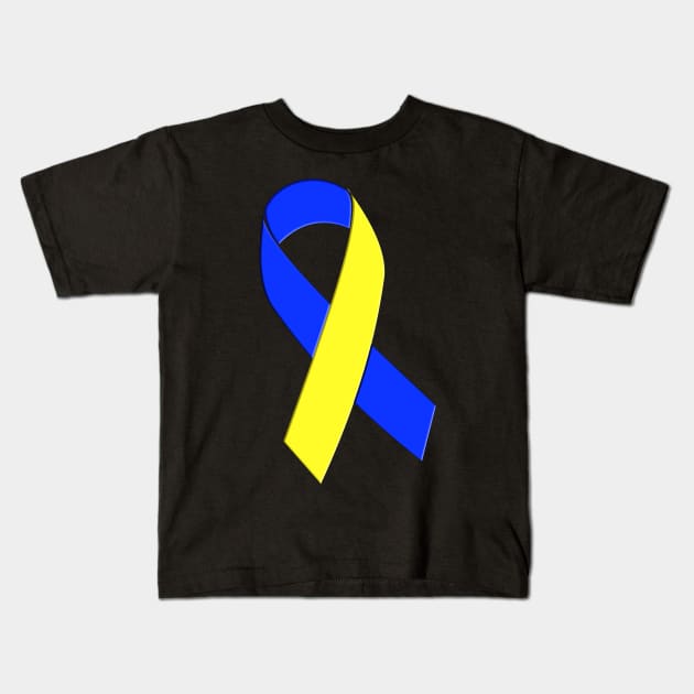 Down Syndrome Yellow and Blue Support Ribbon Kids T-Shirt by A Down Syndrome Life